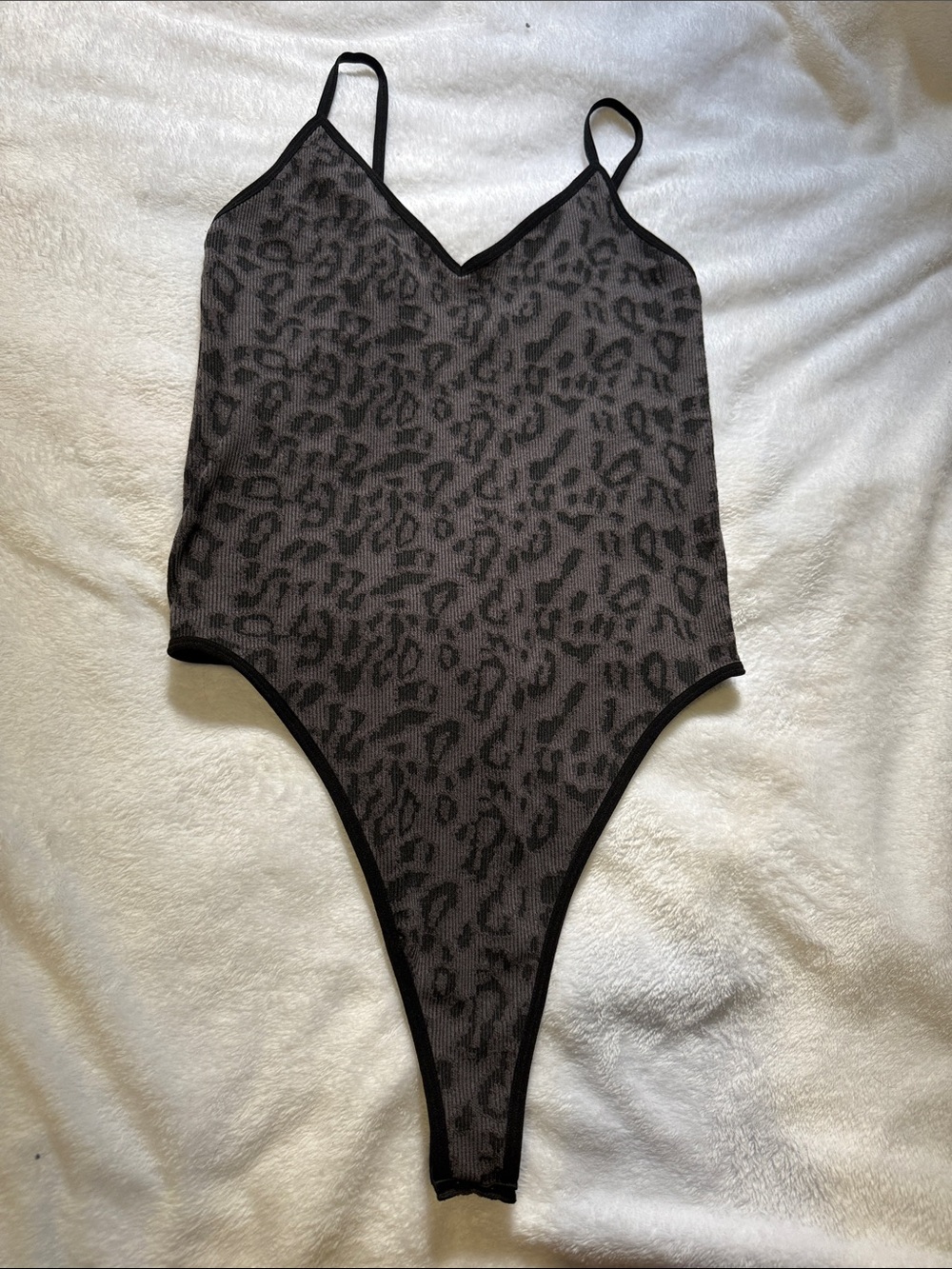 Bozzolo Gray & Black Leopard Ribbed Bodysuit